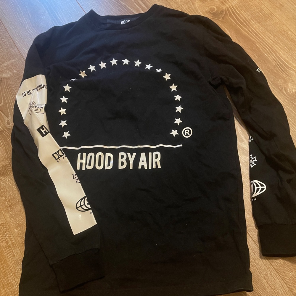 Hood by Air Black and White Graphic Sleeve Top